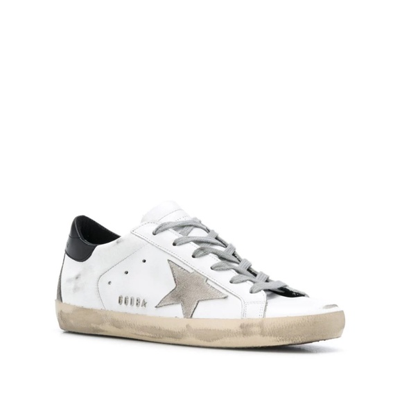 Golden Goose Shoes - Golden Goose White Leather Sneakers with Grey Star and Black Heel